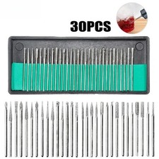 30Pc DIAMOND BURR ROTARY TOOL BIT SET DREMEL ENGRAVING METAL GLASS WOOD STONE