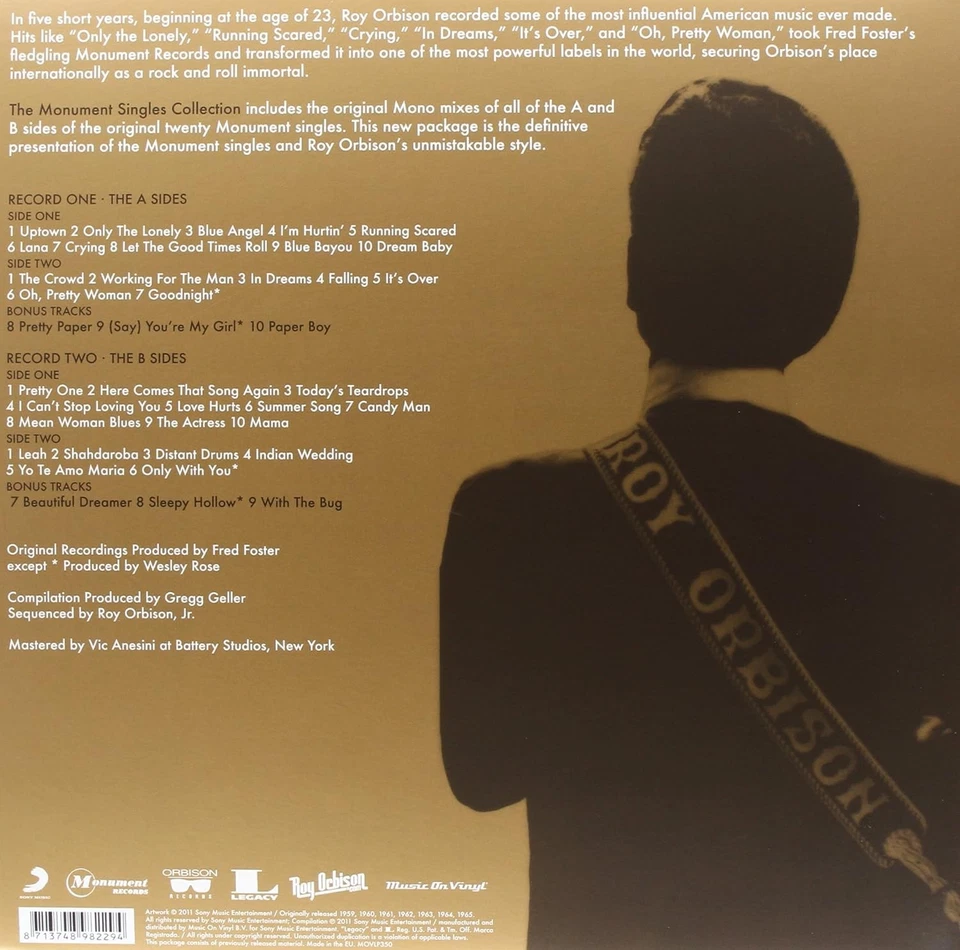 Roy Orbison Monument Singles Collection insert) (Vinyl) (UK IMPORT) - Image 2 of 2