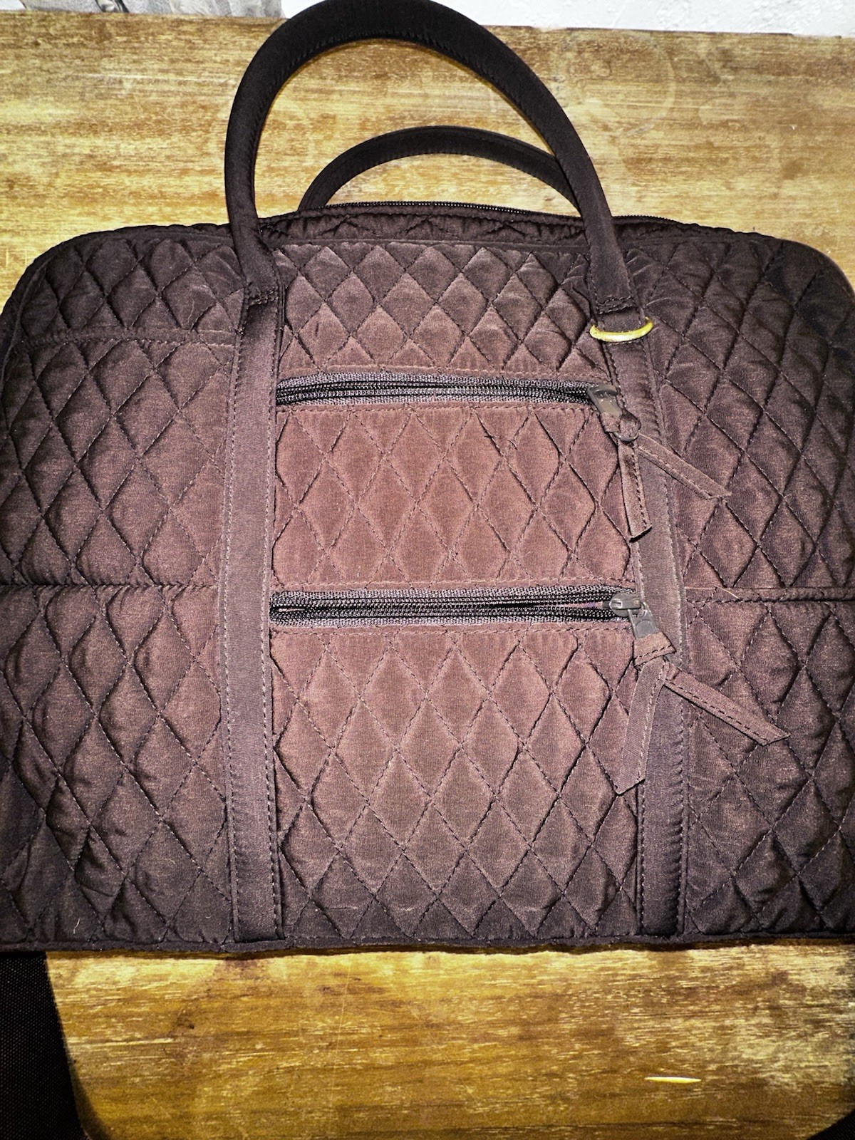Vera Bradley Laptop Bag Brown Quilted Work Tote Diamond Pattern Work or Carry On