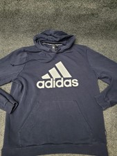 Adidas Hoodie Mens XL Navy Blue Big Logo Pullover Sweatshirt Kangaroo Pocket