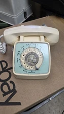 Cream Aqua rotary dial corded desk telephone phone retro 1970s 1980s GTE AE