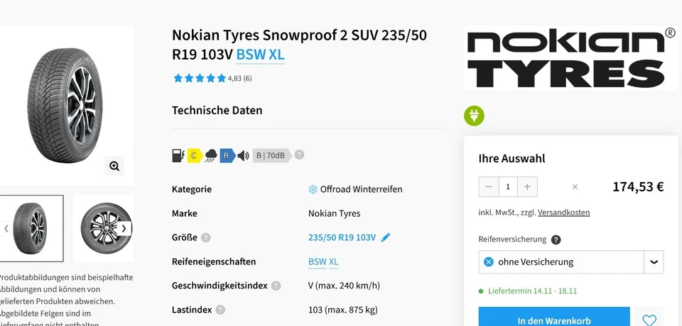 Original Volvo XC40 Winterräder 235/50R19 2x8 mm 2x7 mm DOT 4924 Np. 2.190,-- - Bild 3 von 4