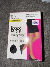Leggs Everyday Knee Highs 10 Pair Extra Value Off Black Sheer Toe One Size New
