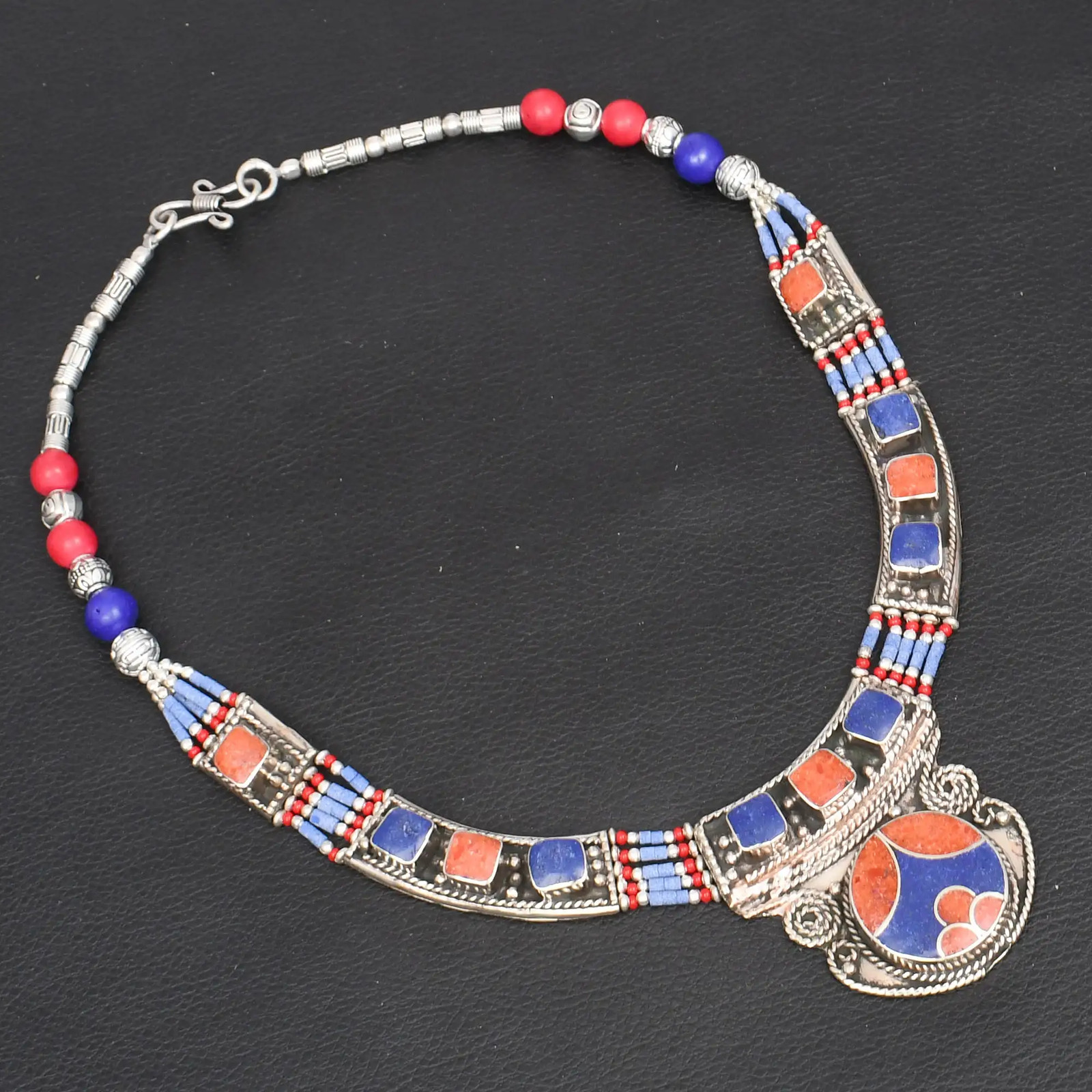 Lapis Lazuli Coral Gemstone Handmade Big Necklace Jewelry Gift 122 Gms LBN-9269