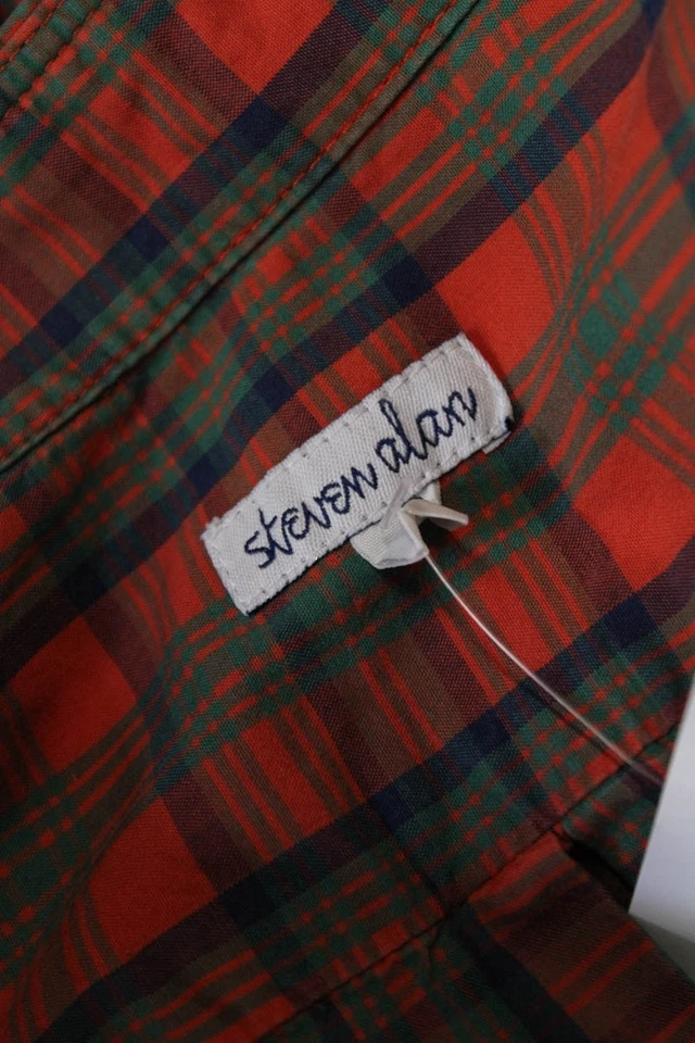 Camisa Steven Alan Para Hombres Algodón A Cuadros Manga Larga Con Botones Naranja Talla S Foto 4 de 4