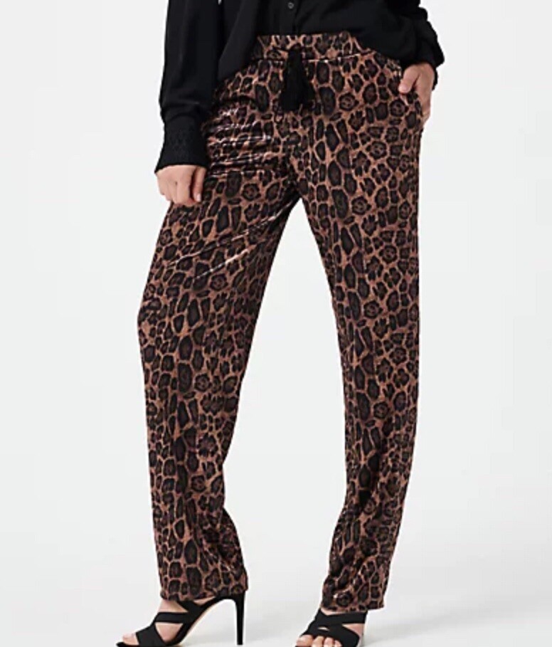 Susan Graver Petite Printed Stretch Velvet Pants with Drawstring