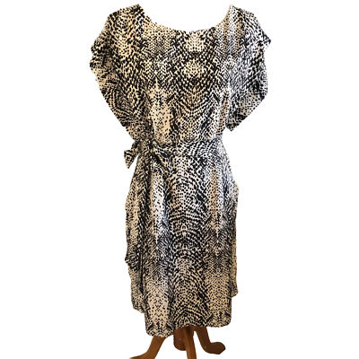 Eliza J. Dress Women Size 6 Black Cream Animal Print Belted with Pockets