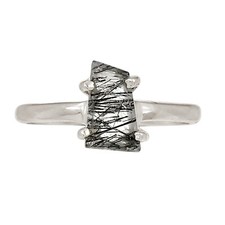 Natural Black Rutile / Tourmalated Quartz 925 Silver Ring Jewelry s.7 ALLR-30368
