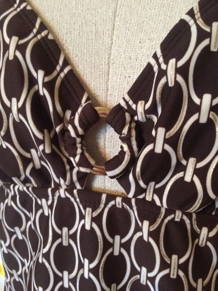 Sand N Sun Tankini Swimsuit Top Brown Gold Ivory Women’s Size Medium 8-10 - Image 2 of 4