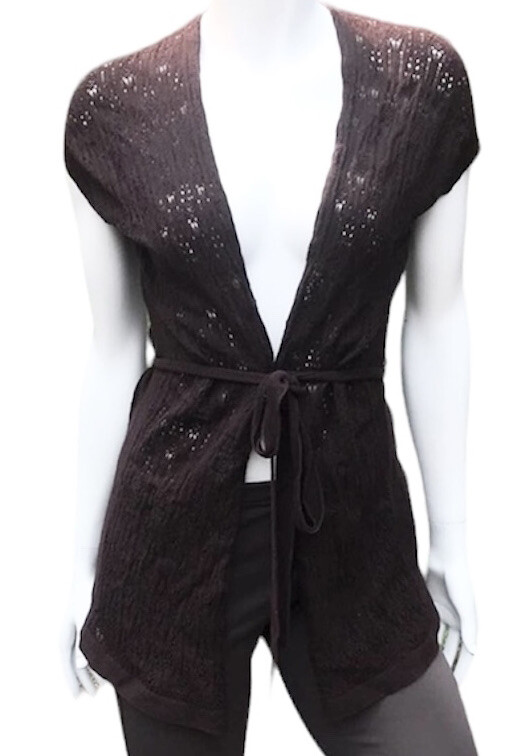 Eileen Fisher Cardigan Sweater Vest Petite Small Organic Cotton Open Front Belt