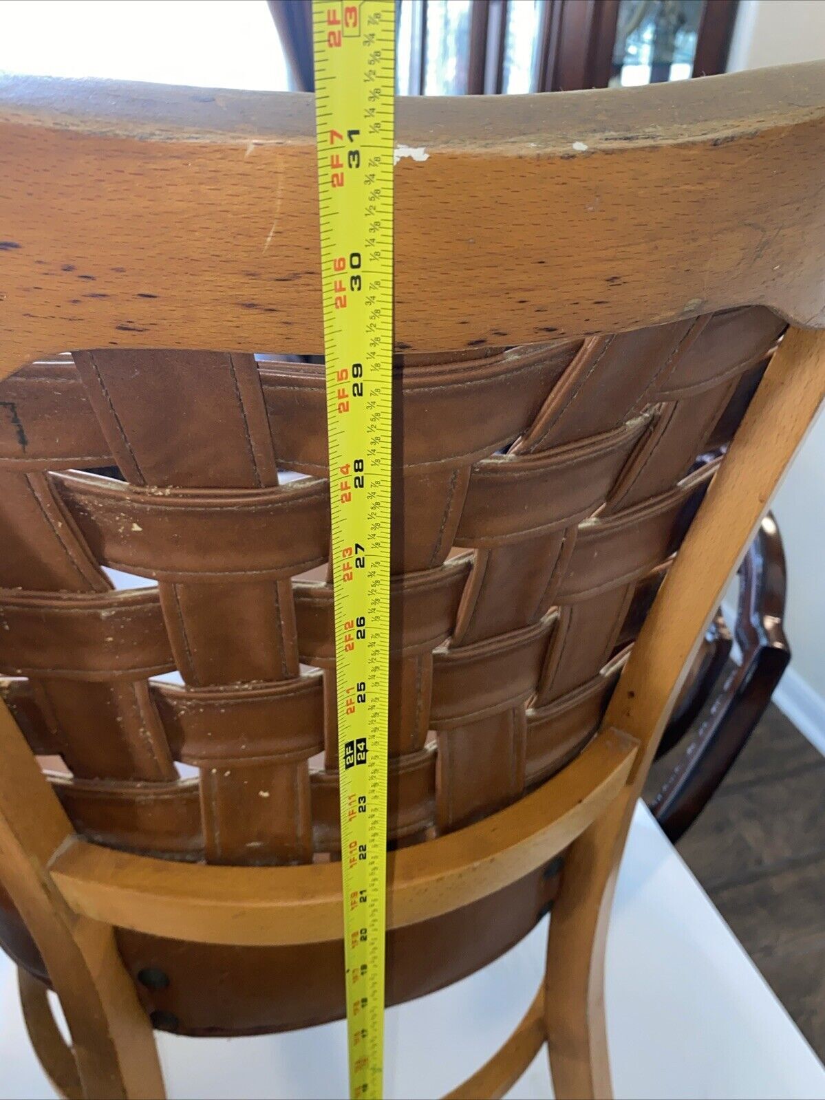 Vintage 2 Luby‘s Shelby Williams Chairs With Cushion Seats & Woven Leather Back