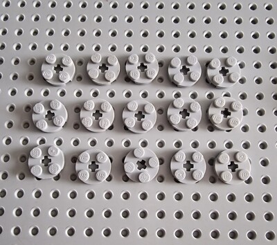 Lego Platte Rund 2x2 mit Achsloch 15 stk. neu hellgrau gray round brick 4032 R3