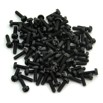 50PCS M3 x 10mm Black Nylon Round Phillips Pan Head Screws
