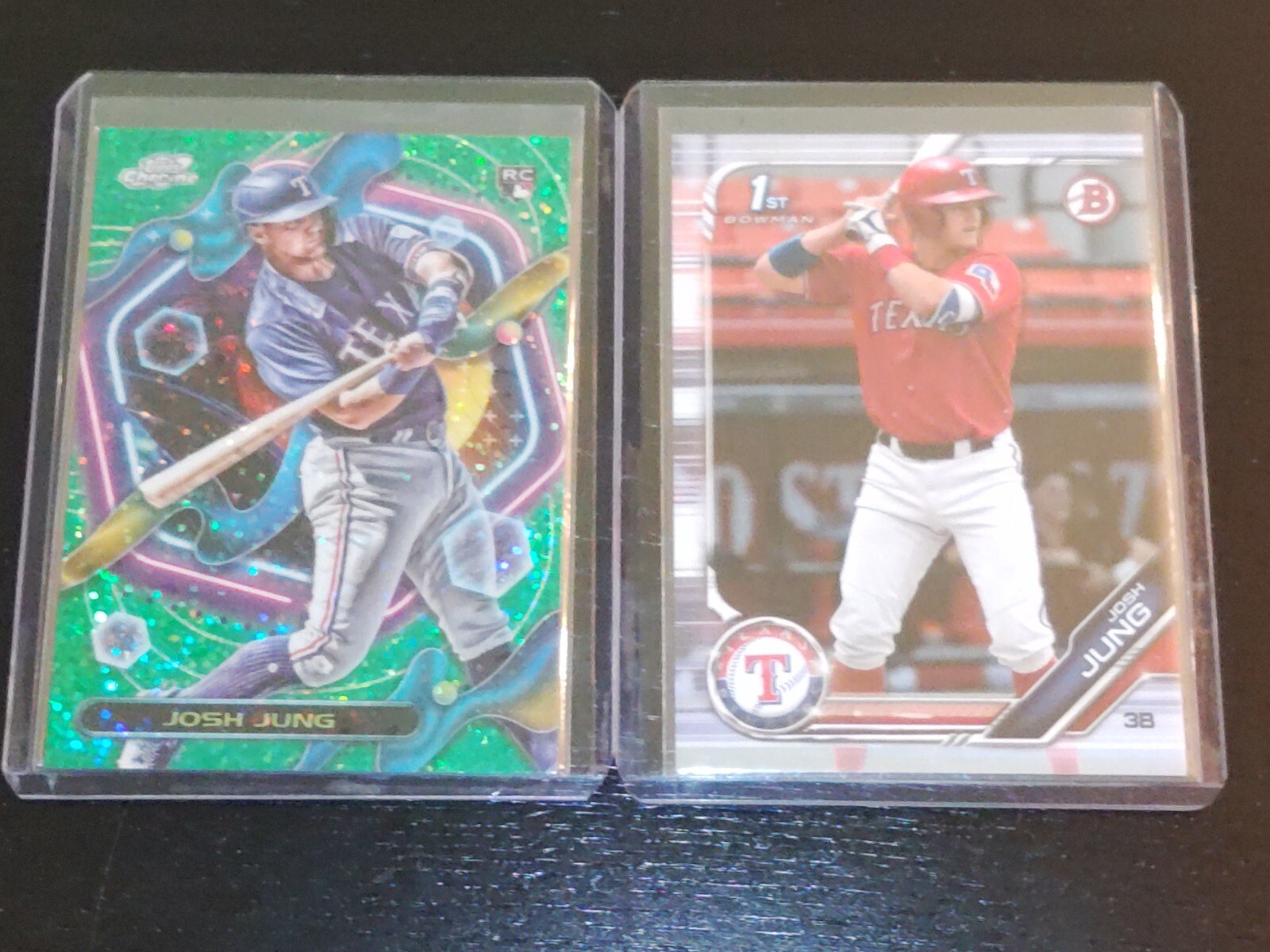 2023 Topps Cosmic Chrome Josh Jung #95 Green Refractor RC /75 & Bowman 1st Paper