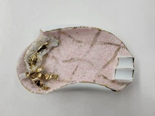 Vintage Lefton China Hand Painted Ladies Pink With Gold Feather Ashtray