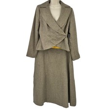Ashro Skirt Suit Womens Size 10 Brown Micro Stripe Asymmetric Blazer Maxi Skirt