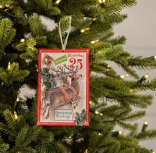 Ragon House Christmas Vintage Look 6" Reindeer Postcard Ornament