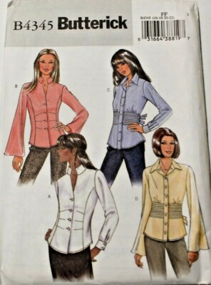 Butterick 4345 Misses Shirt Top Button Front 4 Styles Sewing Pattern 16-18-20-22