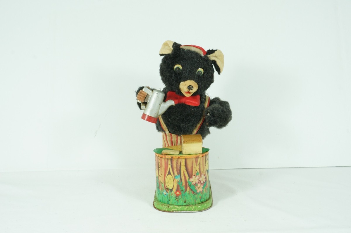 Rosko Tin Toy Battery Operated Maxwell Coffee Loving Bear Animated
