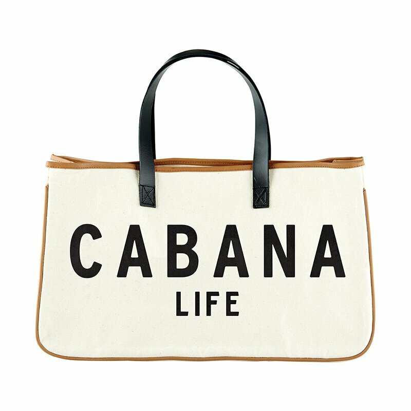 Heavyweight Canvas Tote Bag with Leather Handle - Cabana Life