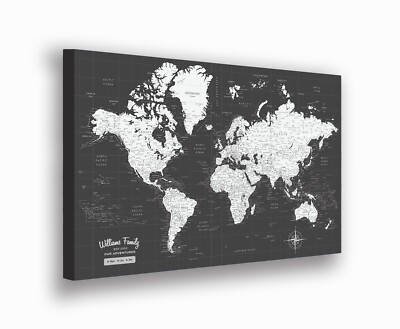 World Map Push Pin, Canvas Print, Size 36x24x1.7,  40x27x1.7,  47x31x1.7