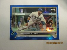 CARLOS SANTANA ROYALS 2022 TOPPS OPENING DAY BLUE PARALLEL BASE SP CARD #158