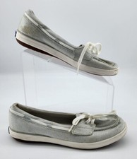 Keds Ortholite Shimmery Gray/Silver Striped Slip On Boat Shoes Women's Size 7