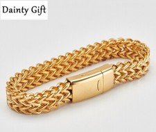 Men Women Titanium Stainless Steel Wide Double Franco Chain Wrist Bracelet 8"