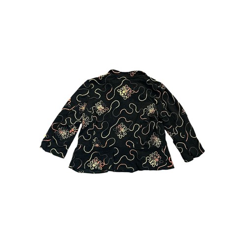1990er Vintage Citiknits schwarz bestickt gemustert Knopfleiste strukturiert Jacke Large - Bild 2 von 5