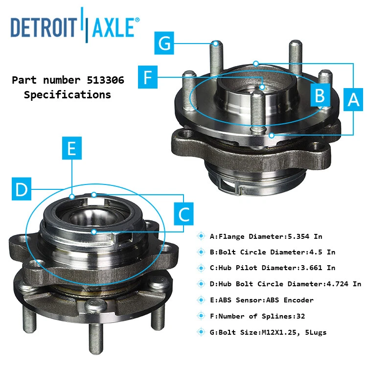 Conjunto de cojinete de rueda y buje delantero izquierdo del lado del conductor para Nissan Murano Quest Foto 3 de 4