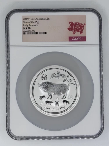 2019P 5oz Australia S$8 Year of the Pig Early Releases NGC MS 70