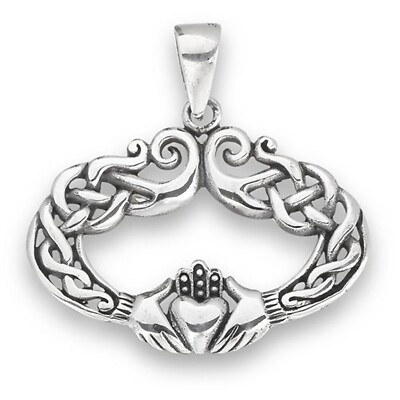 Celtic Claddagh Necklace 925 Sterling Silver Irish Heart Hands Knot ...