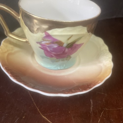 antique Pink Rose Gilded roschutzer three crown rose cup & saucer 1900s - Picture 2 of 16