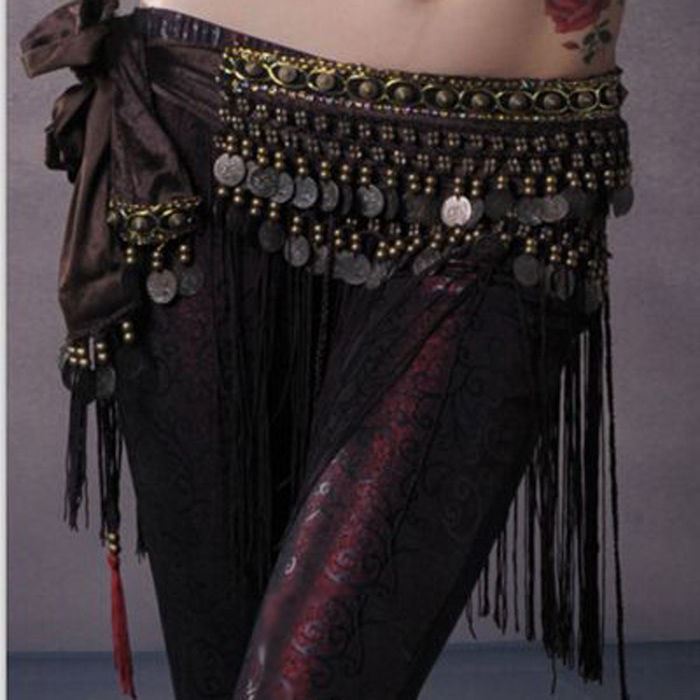 Belly Dance Hip Scarf Skirt With Coins & Chains - Velvet Tribal Triangle Belt 6 thumbnail image