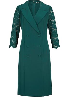 Blazer-Kleid mit Spitzenärmeln Gr. 46 Tiefgrün Damen 3/4 Arm  Abendkleid Neu