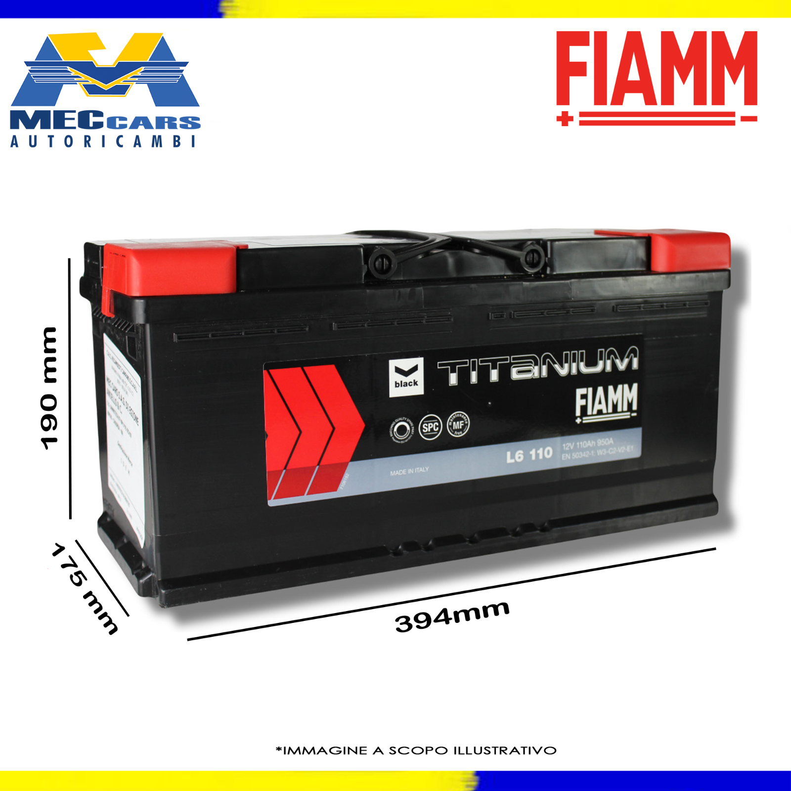 FIAMM BATTERIA TITANIUM 12V 110AH 950A L6110 7905196 394x175x190 mm