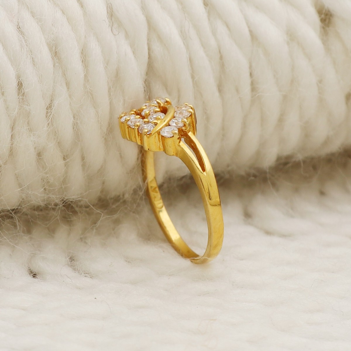 22k Yellow Gold Ring zircon Fine Gold Handmade Ring for unisex or