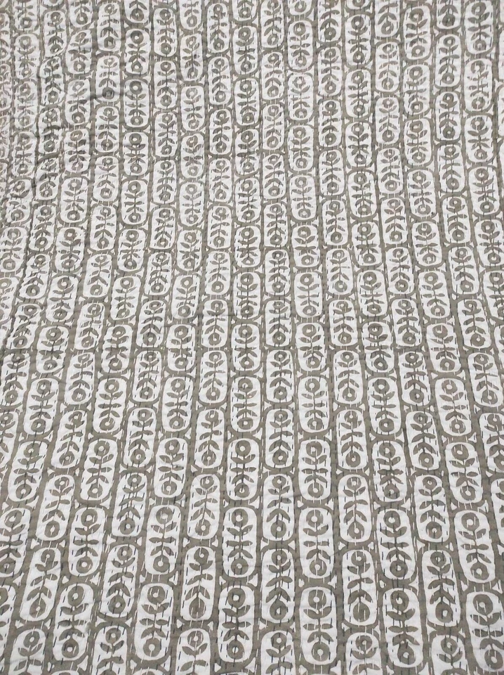 Block Print Kantha Quilt Cotton Indian Bedspread Handmade Bedding Blanket Throw - Image 4 of 4