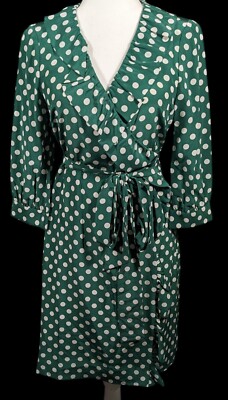 Kate Spade Daniella Silk Green And White Polka Dot Wrap Dress Size 6 | eBay