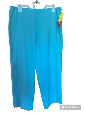 New Krazy Larry Women Aqua Ankle Crop Pants Stretch Side Zip Career Size 12