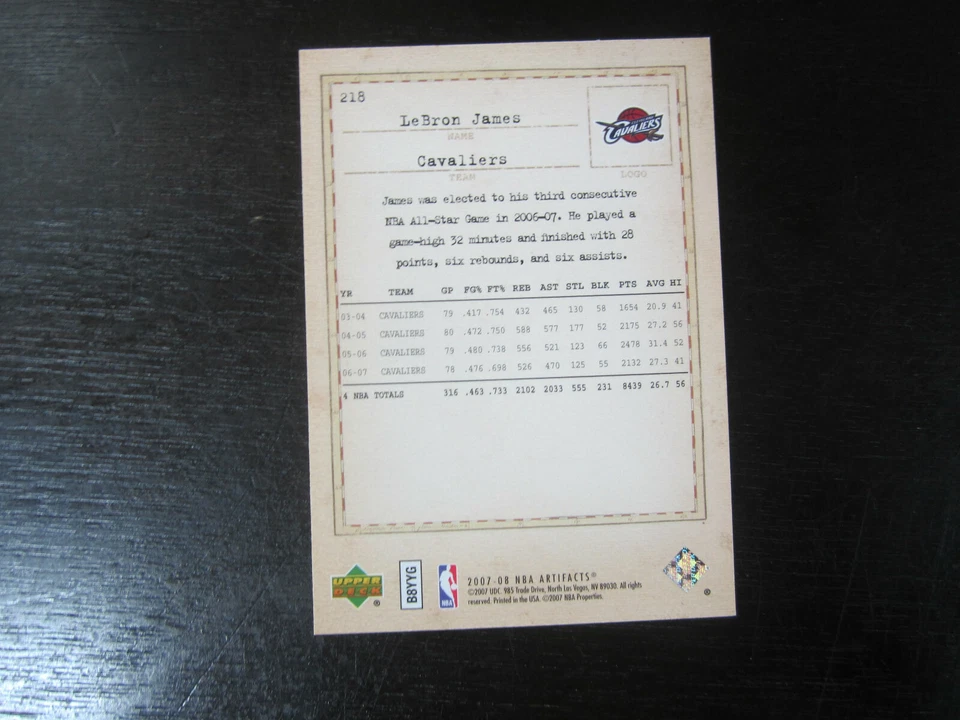 2007-08 Artifacts # 218 Lebron James Card ( B10 ) Cleveland Cavaliers - Image 2 of 2