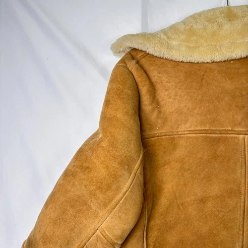 Vtg Ice Age Shearling Coat 70s Mens Medium Brown Suede Leather Rancher Jacket image 13