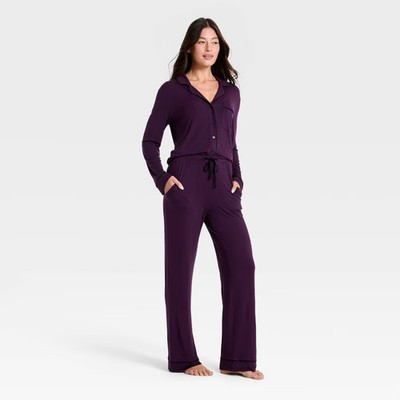 Women's Cloud Knit Modal Long Sleeve Notch Collar Top and Pants Pajama
