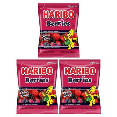 Haribo Berries Gummi Candy 5oz | Includes Free Candy Retailer Sticker - 3 Pack