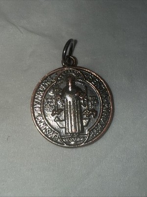 Vintage St Benedict Catholic Protection Medal Double Sided Silver tone Pendent