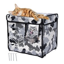 Indestructible Cat House Outdoor with Two-Sided Escape Door, Insulated and 10...