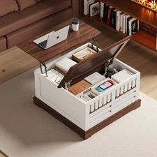 Square Lift Top Coffee Table with Storage Center Table For Living Room Wood