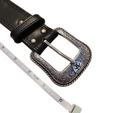 ARIAT Men's Black Leather Center Detail Belt-9401 Silver Buckle Size 46 THICK