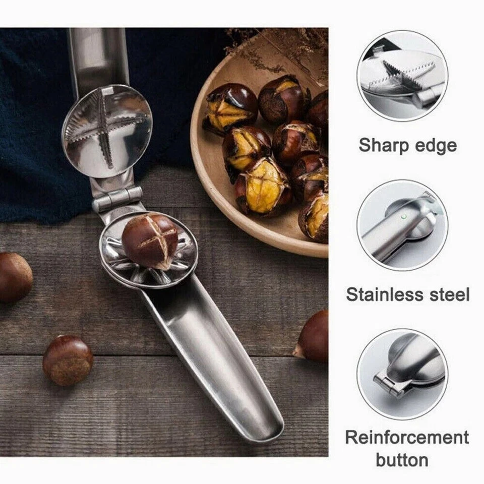 Stainless Steel Heavy Duty Chestnut Clip Opener Nut Cracker Sheller Opening Tool - Image 2 of 4