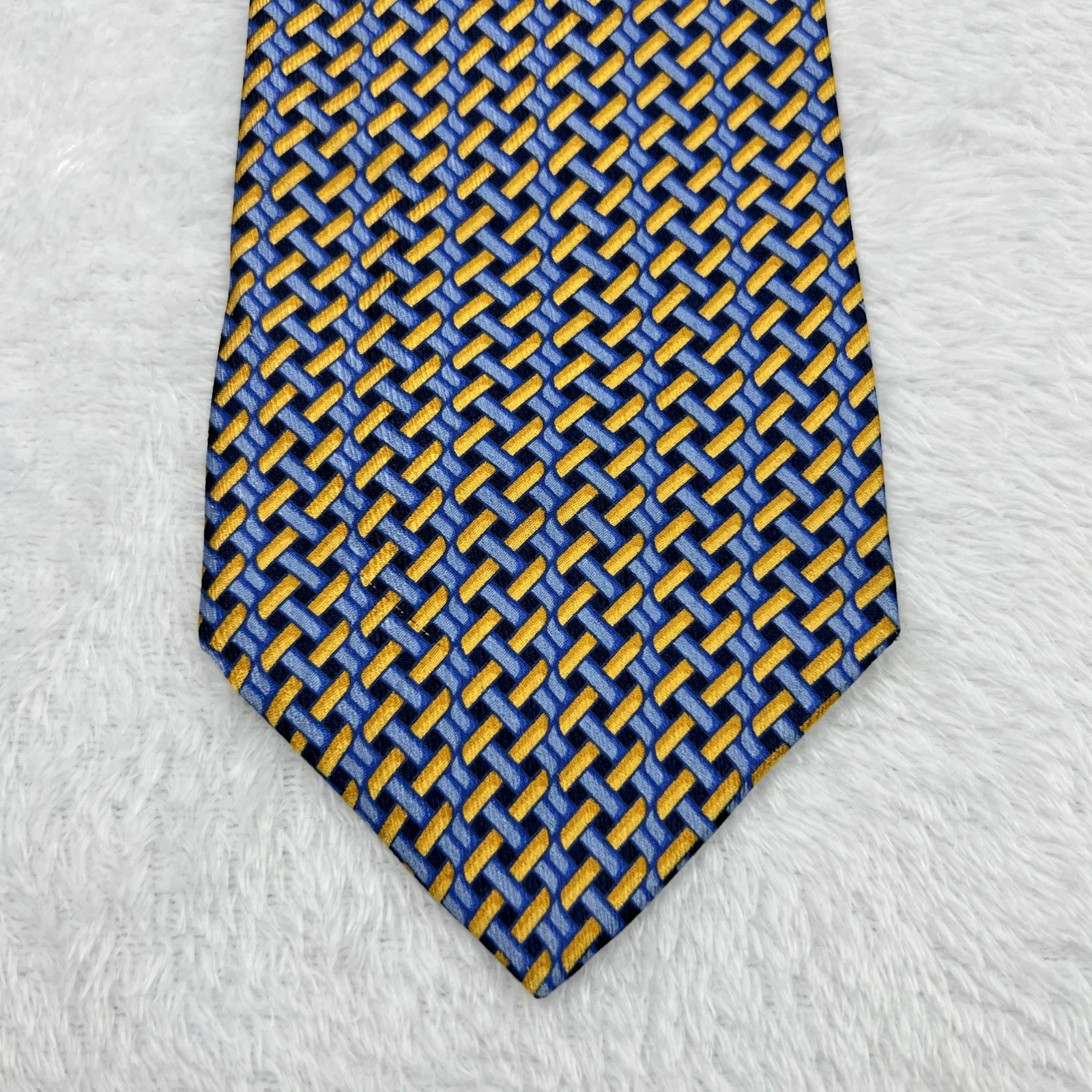 Bolgheri Blue Yellow Geometric Men’s Tie 3.75x58” Silk Made In Italy - product detail image 3